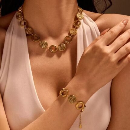 18K Gold Plated Flower Design Five Leaf Bracelet, Necklace Pendant, Earrings for Women - Lucky Gifts for Mom, Wife, Daughter, Friends