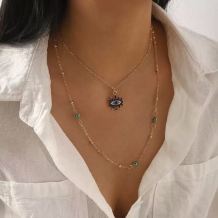 Long tiantian Evil Eye Necklace for Women Evil Eye Pendant Protection Necklaces for Men Leather Rope Glass Inspirational Jewelry Lucky Amulet Necklace Trendy Gifts for Friends